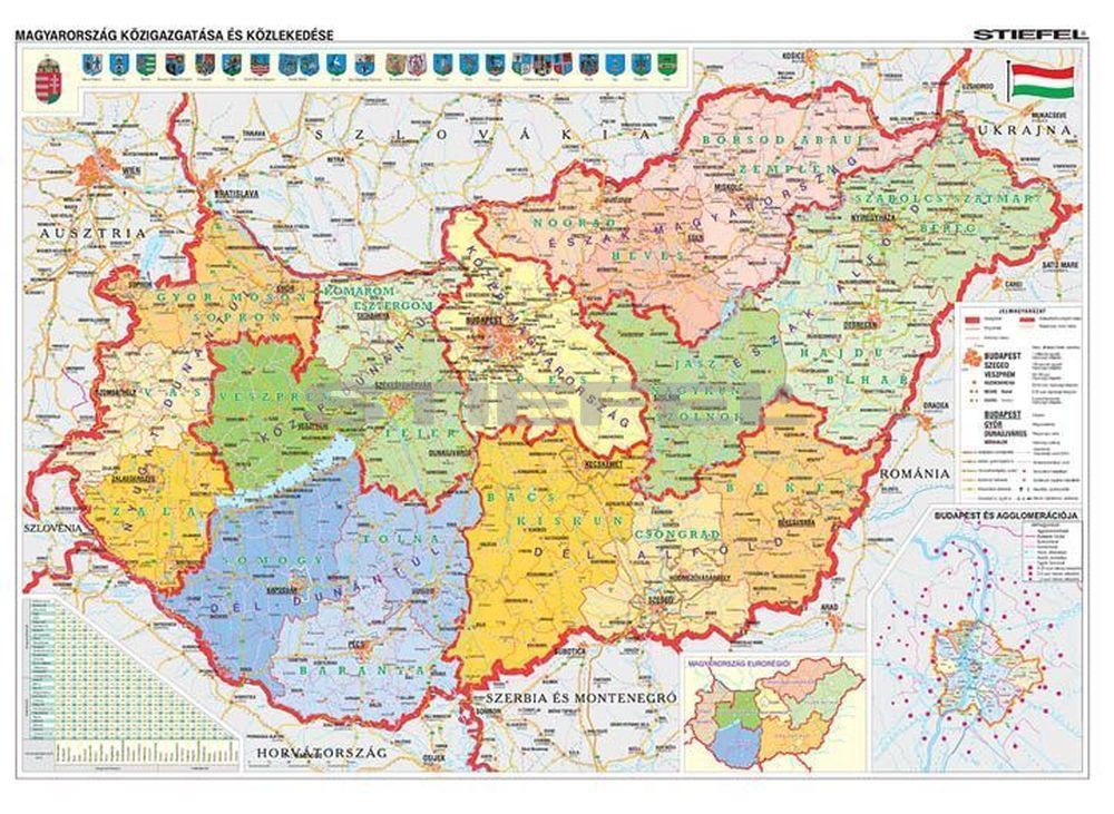 térkép magyar Magyarország közigazgatása és közlekedése DUO térkép magyar