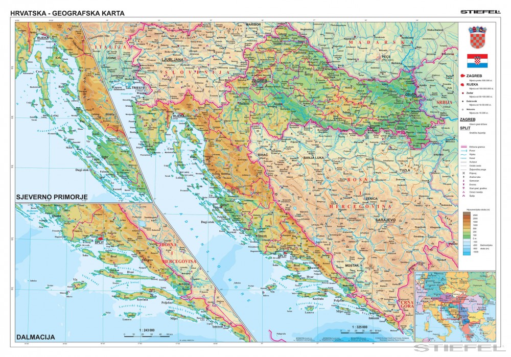 domborzati térkép horvátország Horvátország domborzati + vaktérkép DUO (horvát)   Iskolaellátó.hu domborzati térkép horvátország