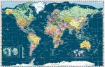   Föld országai térkép trendi színezéssel, fóliás-fémléces. 