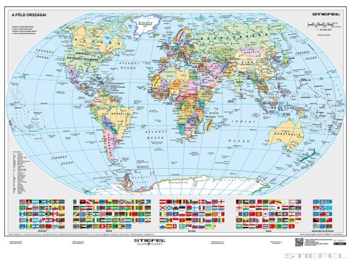 A Föld országai zászlókkal iskolai földrajzi falitérkép (160 x 120 cm)