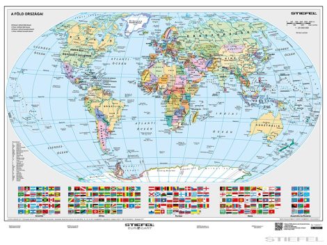 A Föld politikai térképe, zászlókkal (fóliázott-lécezett falitérkép)