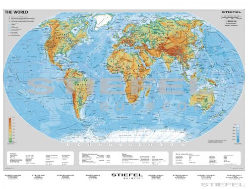 The World physical (angol domborzati világtérkép)