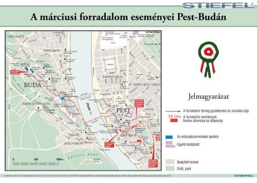 A márciusi forradalom eseményei Pest-Budán, iskolai történelmi falitérkép 