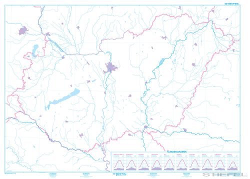 Magyarország domborzata iskolai földrajzi DUO falitérkép (160 x 120 cm), hátoldalán Magyarország körvonalas térképe, klíma diagramokkal. 