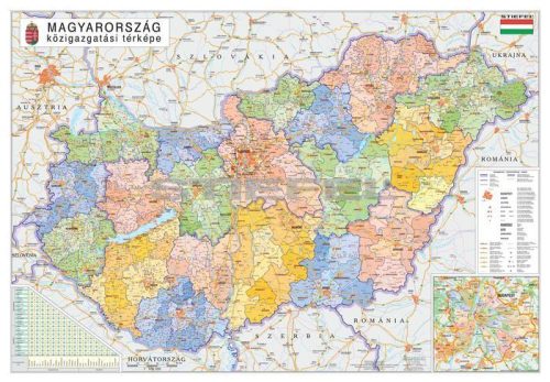 Magyarország közigazgatása a járásokkal - járásszínezéssel, iskolai földrajzi falitérkép 