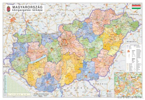 Magyarország közigazgatása iskolai földrajzi falitérkép eltérő járás színezéssel