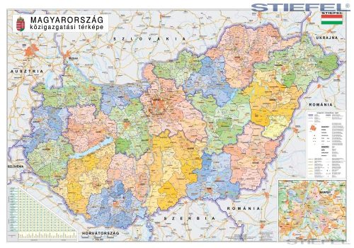 Magyarország közigazgatása iskolai földrajzi falitérkép eltérő járás színezéssel