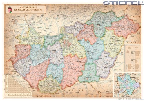 Magyarország közigazgatása különleges színezésű iskolai földrajzi falitérkép 