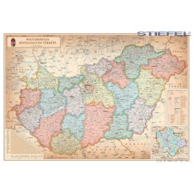   Magyarország közigazgatása különleges színezésű fémléces falitérkép