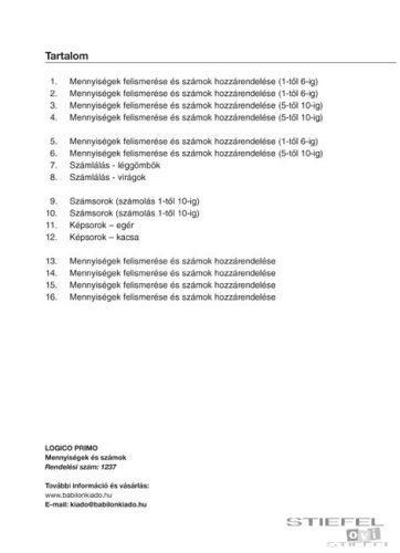 LOGICO Primo feladatkártyák Mennyiségek és számok