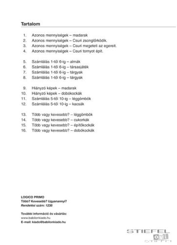 LOGICO Primo feladatkártyák Több? Kevesebb? Ugyanannyi?        