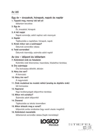 LOGICO Piccolo feladatkártyák Ismeretek 1-4. osztály: Az idő