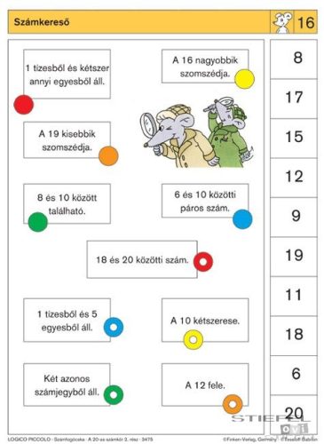 LOGICO Piccolo feladatkártyák Számfogócska: A húszas számkör 2. rész
