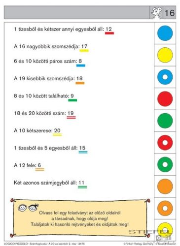 LOGICO Piccolo feladatkártyák Számfogócska: A húszas számkör 2. rész