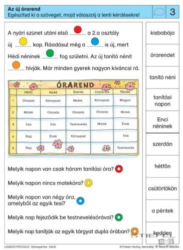 LOGICO Piccolo feladatkártyák Szövegértés: Szavak, mondatok, beszédhelyzetek