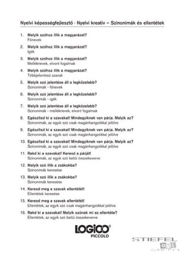 LOGICO Piccolo feladatkártyák Nyelvi képességfejlesztő: Nyelvi kreatív - Szinonimák és ellentétek