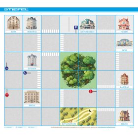   Bee-Bot gyakorlópálya, Közlekedés a városban 1. (fix gyalogos-átkelőhelyekkel és néhány közlekedési táblával)