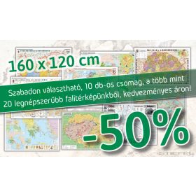   Szabadon választható 10 db-os akciós csomag, a több mint 20 legnépszerűbb iskolai falitérképünkből. (DUO, 160 x 120 cm / db)