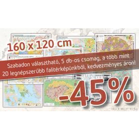   Szabadon választható 5 db-os akciós csomag, a több mint 20 legnépszerűbb iskolai falitérképünkből. (DUO, 160 x 120 cm / db)