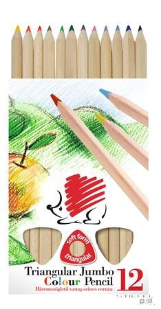 Színes ceruza készlet, háromszögletű, vastag, natúr, ICO "Süni", 12 különböző szín
