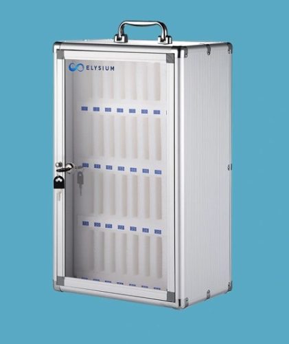 Elysium hordozható, falra szerelhető, zárható, 36 rekeszes, szivacsbetétes mobiltelefon tároló doboz