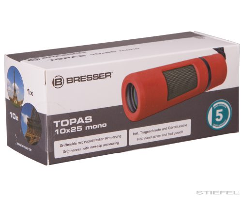Bresser Topas 10x25 Egyszemes távcső, piros