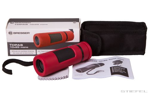 Bresser Topas 10x25 Egyszemes távcső, piros