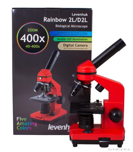 Levenhuk Rainbow 2L Monokuláris mikroszkóp, 40-400x, narancs