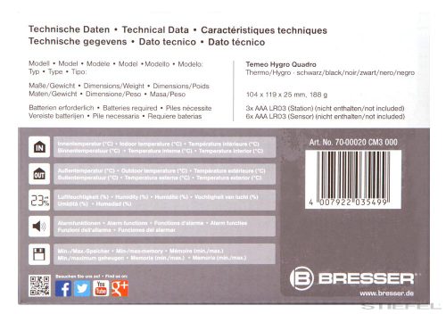 Bresser Temeo Hygro Quadro időjárás állomás, fekete