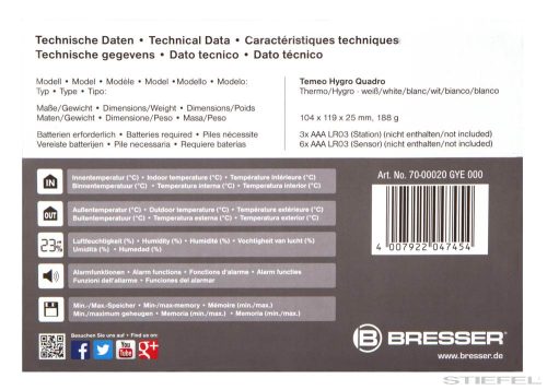 Bresser Temeo Hygro Quadro időjárás állomás, fehér