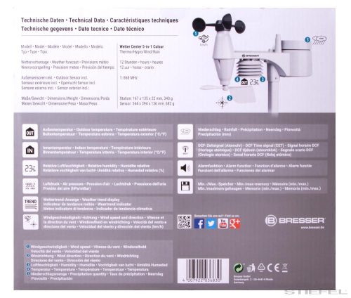 Bresser 5 az 1-ben Wi-Fi kompatibilis időjárás állomás, színes kijelzős, fekete