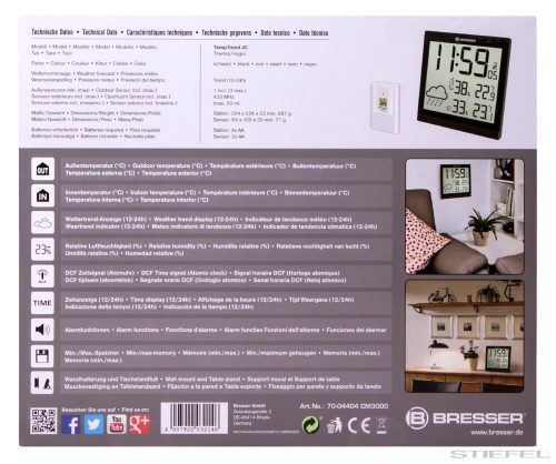 Bresser TemeoTrend JC LCD RC Időjárás állomás (falióra), fekete