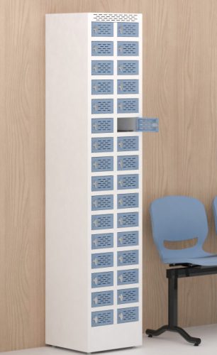 Mobiltelefon tároló szekrény, 32 rekeszes, számzáras