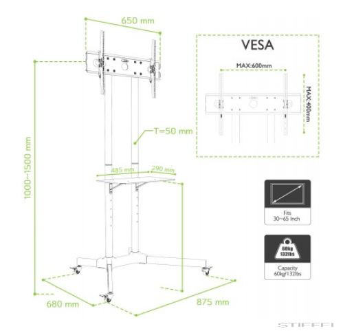 Techly gurulós padlóállvány 30-65" LCD/LED kijelzőhöz