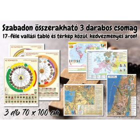   Tetszőlegesen összerakható 3 darabos akciós csomag 17-féle vallási, iskolai oktatótabló és térkép közül, 70 x 100 cm / db méretben.