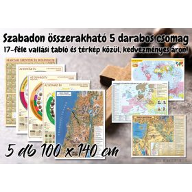   Tetszőlegesen összerakható 5 darabos akciós csomag 17-féle vallási, iskolai oktatótabló és térkép közül, 100 x 140 cm / db méretben.