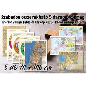   Tetszőlegesen összerakható 5 darabos akciós csomag 17-féle vallási, iskolai oktatótabló és térkép közül, 70 x 100 cm / db méretben.