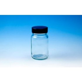   Átlátszó üveg palack, por tárolásához – WM, fekete csavaros kupak, R3/33, 10 db/csomag