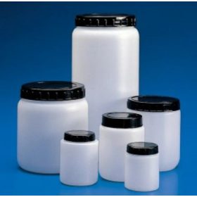   Palackok, HDPE, széles szájú, fekete kupakkal, 1 literes (20db-os csomag)