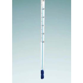   305 mm fehér hátlapos, zöld szellemmel töltött laboratóriumi hőmérő, -10°C és 110°C között, 1,0°C osztással, teljes merüléses